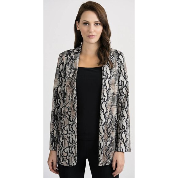 Joseph Ribkoff Jackets & Blazers - JOSEPH RIBKOFF Snakeskin Beige Black Open Front Blazer Jacket - Size US 10